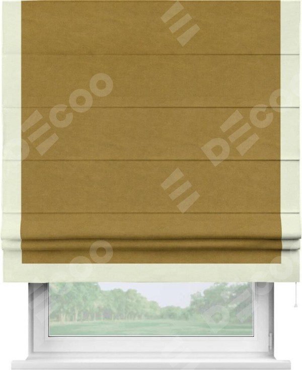 Римская штора «Кортин» с кантом Виктория, для проема, ткань вельвет светло-коричневый