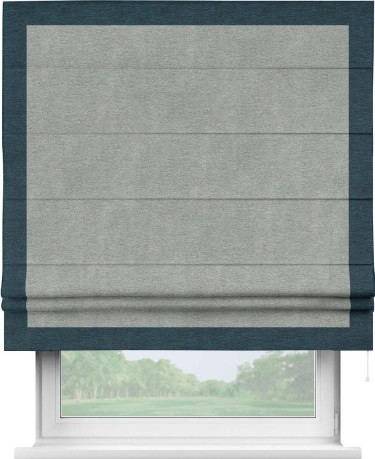 Римская штора «Кортин» с кантом Чесс, для проема, ткань твид блэкаут, светло-серый