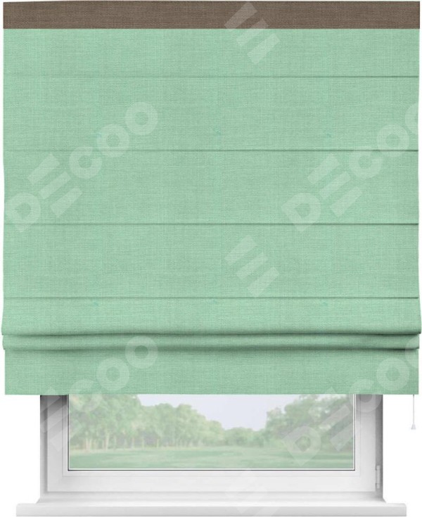 Римская штора «Кортин» с кантом Кинг, для проема, ткань лён светло-бирюзовый