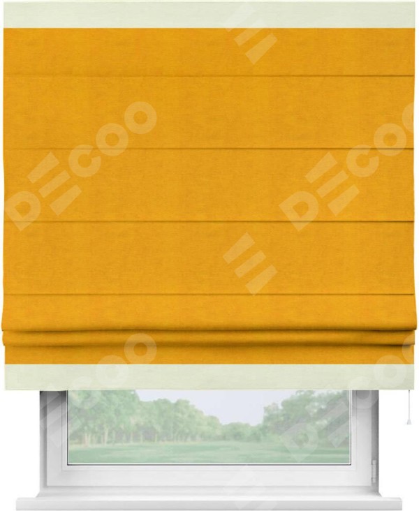 Римская штора «Кортин» с кантом Горизонт, для проема, ткань вельвет желтый