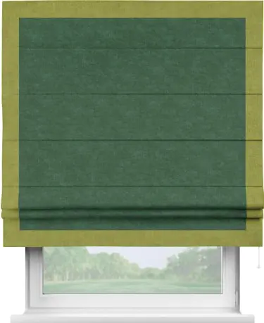 Римская штора «Кортин» для проема, канвас тёмно-зелёный, с кантом Чесс