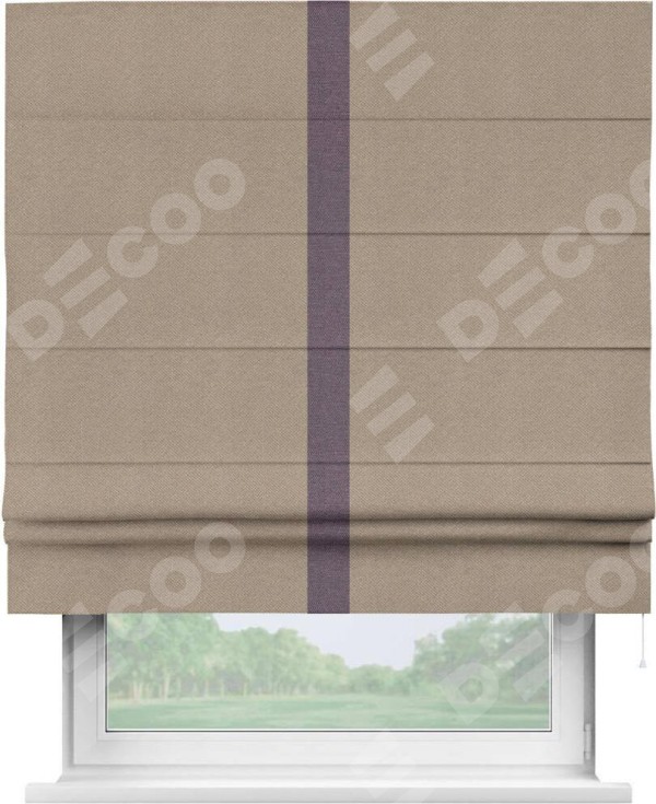 Римская штора «Кортин» с кантом Хайвэй, для проема, ткань лён димаут, светло-бежевый