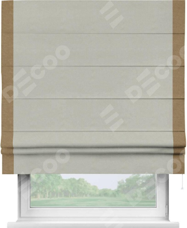 Римская штора «Кортин» с кантом Стрим Дуо, для проема, ткань лён димаут, светло-серый