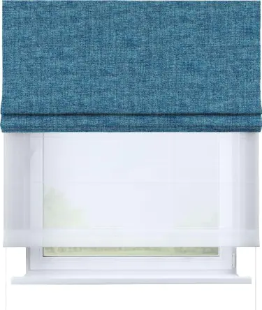 Римская штора «Кортин», рогожка димаут лазурно-синий, день-ночь