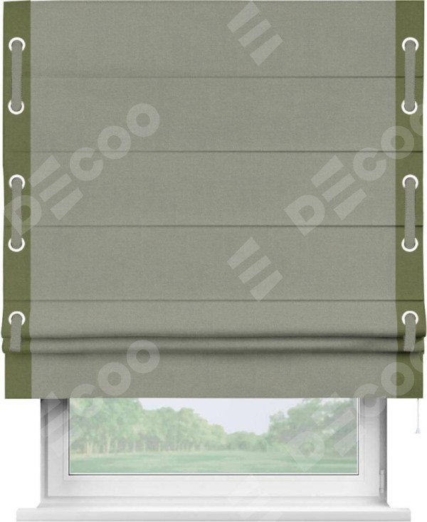 Римская штора «Кортин» с кантом Стрим Дуо (люверсы с пояском), для проема, лён блэкаут светло-серый