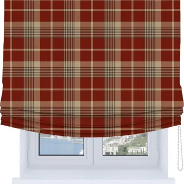 Римская штора Soft с мягкими складками, «Бежево-бордовая клетка»