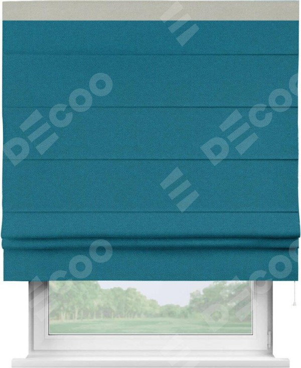 Римская штора «Кортин» с кантом Кинг, для проема, ткань лён димаут, светло-синий