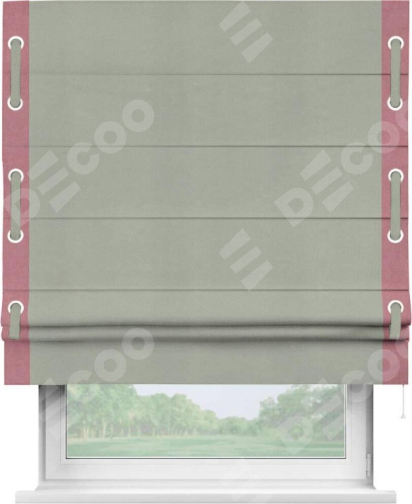 Римская штора «Кортин» с кантом Стрим Дуо (люверсы с пояском), для проема, ткань вельвет cветло-серый