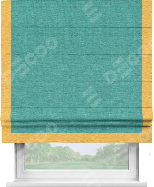 Римская штора «Кортин» с кантом Виктория, для проема, ткань лён изумрудный