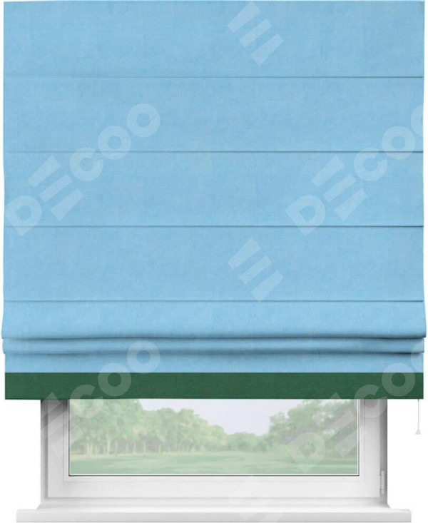 Римская штора «Кортин» с кантом Джестер, для проема, ткань вельвет голубой