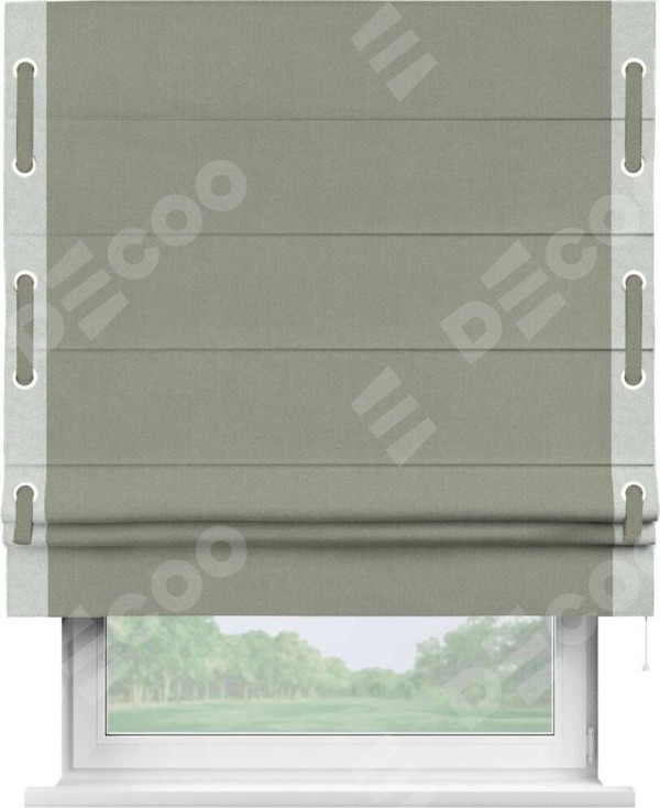 Римская штора «Кортин» с кантом Стрим Дуо (люверсы с пояском), для проема, лён блэкаут светло-серый