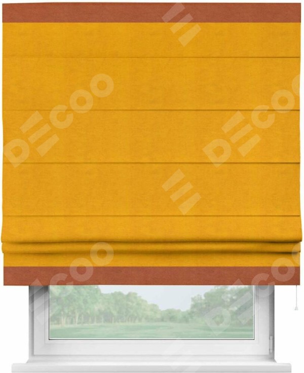 Римская штора «Кортин» с кантом Горизонт, для проема, ткань вельвет желтый