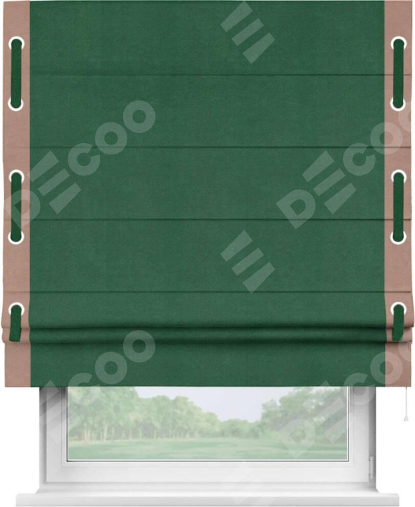 Римская штора «Кортин» с кантом Стрим Дуо (люверсы с пояском), для проема, ткань вельвет зеленый