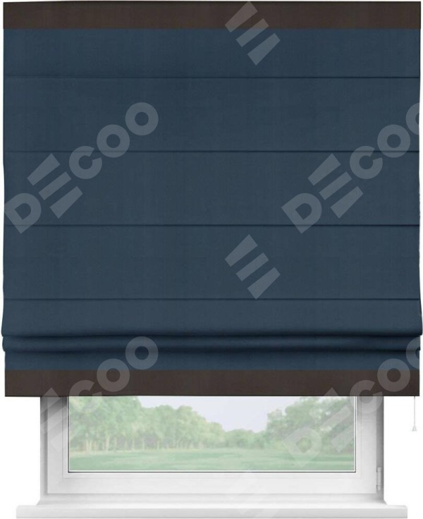 Римская штора «Кортин» с кантом Горизонт, для проема, ткань блэкаут однотонный синий