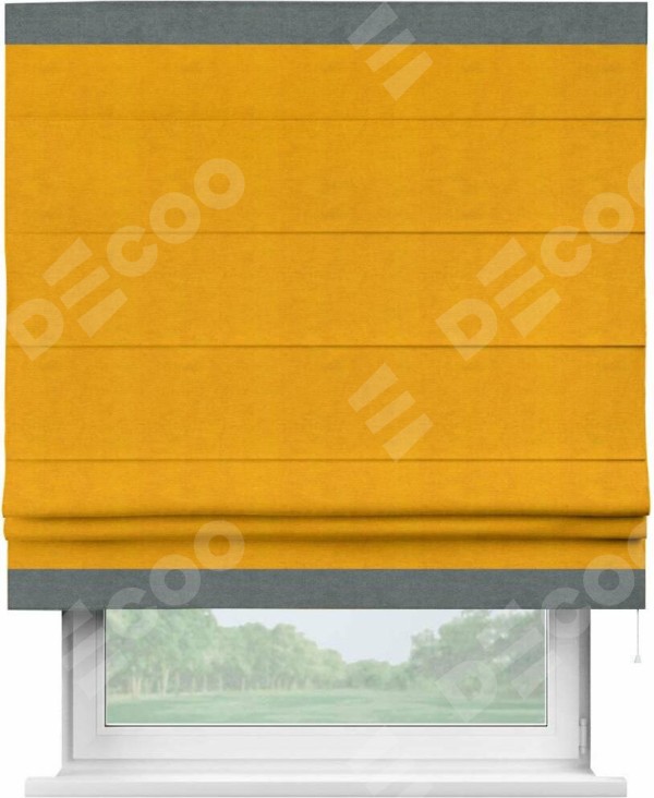 Римская штора «Кортин» с кантом Горизонт, для проема, ткань вельвет желтый
