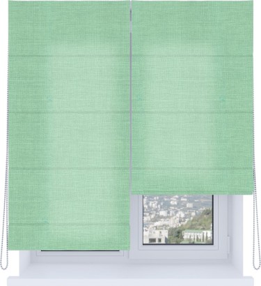 Римская штора «Кортин», система «Комфорт», лён светло-бирюзовый