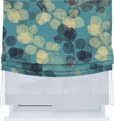 Римская штора «Кортин», день-ночь с мягкими складками, «Листья в небе»