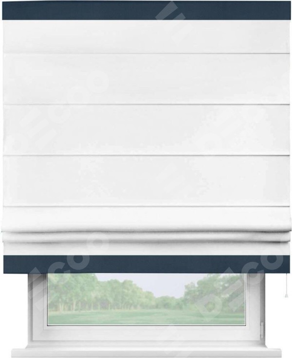 Римская штора «Кортин» с кантом Горизонт, для проема, ткань однотонная белоснежная