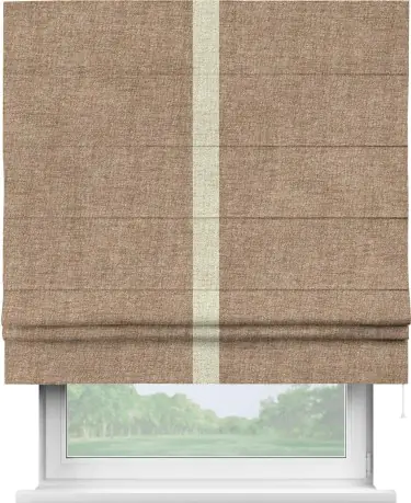 Римская штора «Кортин» для проёма, рогожка димаут светло-коричневый, с кантом Хайвэй