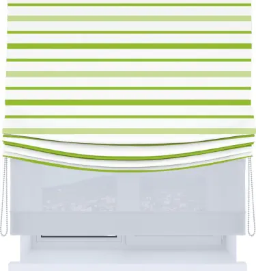 Римская штора «Кортин», день-ночь с мягкими складками, «Зелёные горизонтальные полоски»