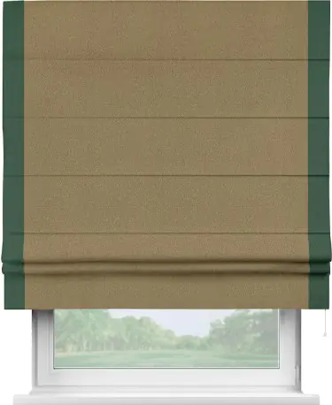 Римская штора «Кортин» с кантом Стрим Дуо, для проема, ткань лён димаут, оливковый
