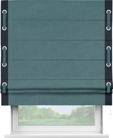Римская штора «Кортин» для проема, канвас ментоловый, с кантом Стрим Дуо (люверсы с пояском)