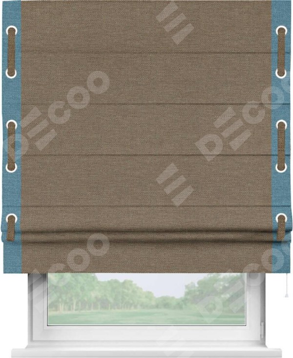 Римская штора «Кортин» с кантом Стрим Дуо (люверсы с пояском), для проема, ткань лён светло-коричневый