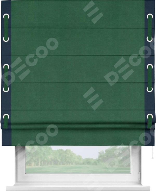 Римская штора «Кортин» с кантом Стрим Дуо (люверсы с пояском), для проема, ткань вельвет зеленый