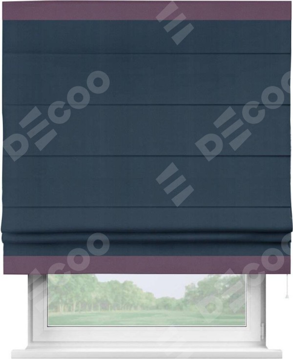 Римская штора «Кортин» с кантом Горизонт, для проема, ткань блэкаут однотонный синий