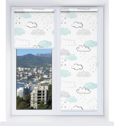 Рулонная штора Мини с принтом Облака и звезды