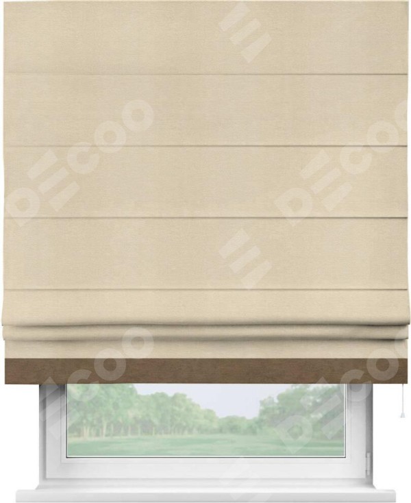 Римская штора «Кортин» с кантом Джестер, для проема, ткань софт однотонный бежевый лайт