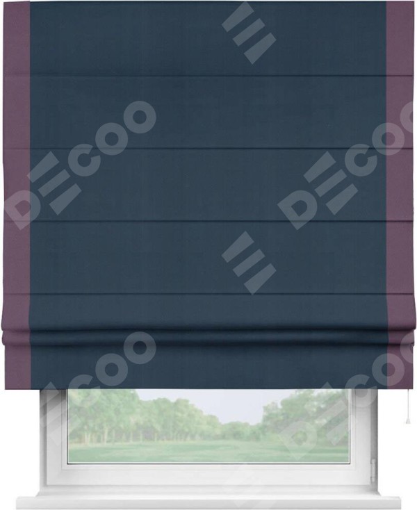 Римская штора «Кортин» с кантом Стрим Дуо, для проема, ткань блэкаут однотонный синий