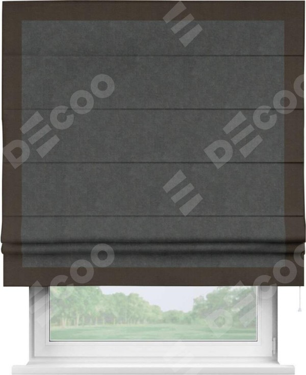 Римская штора «Кортин» с кантом Чесс, для проема, ткань вельвет цвет тёмно-серый