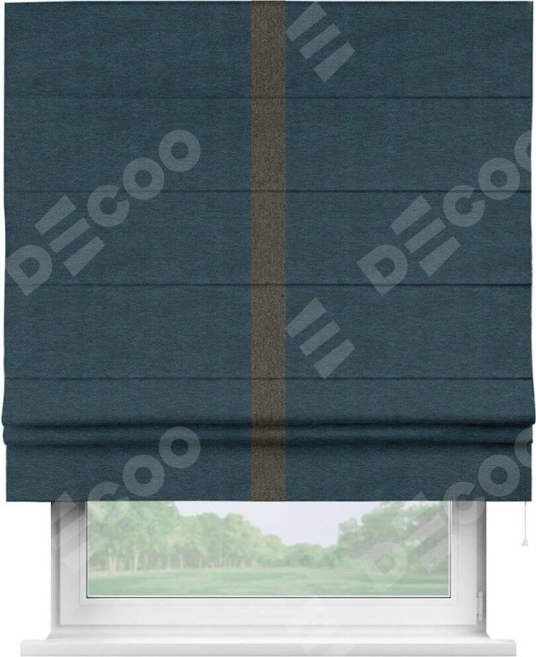 Римская штора «Кортин» с кантом Хайвэй, для проема, ткань твид блэкаут, глубокий синий