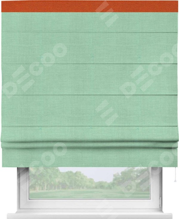 Римская штора «Кортин» с кантом Кинг, для проема, ткань лён светло-бирюзовый
