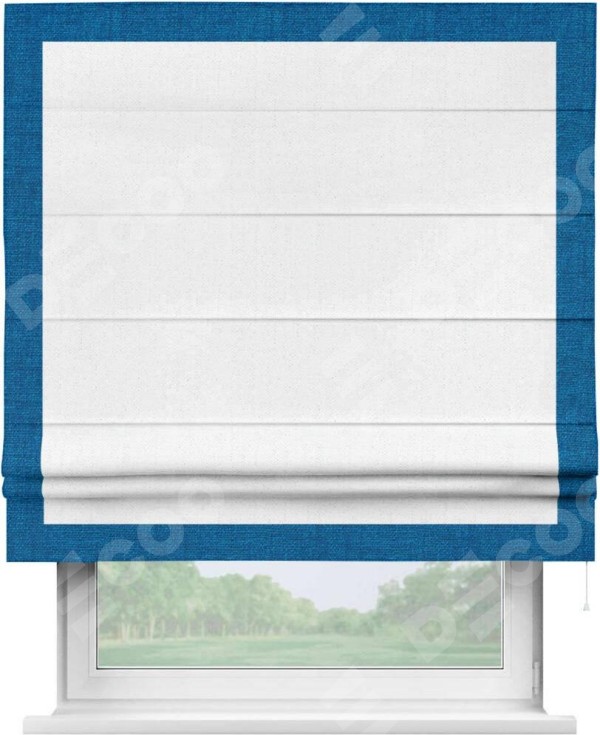 Римская штора «Кортин» с кантом Чесс, для проема, лён белоснежный