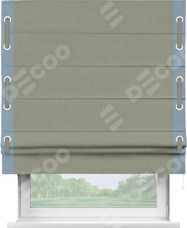 Римская штора «Кортин» с кантом Стрим Дуо (люверсы с пояском), для проема, лён блэкаут светло-серый