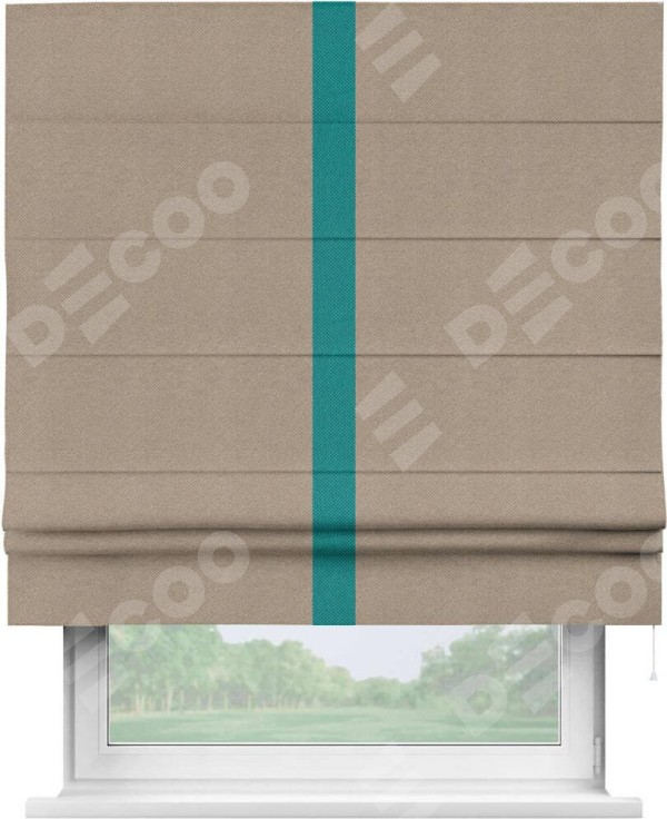 Римская штора «Кортин» с кантом Хайвэй, для проема, ткань лён димаут, светло-бежевый