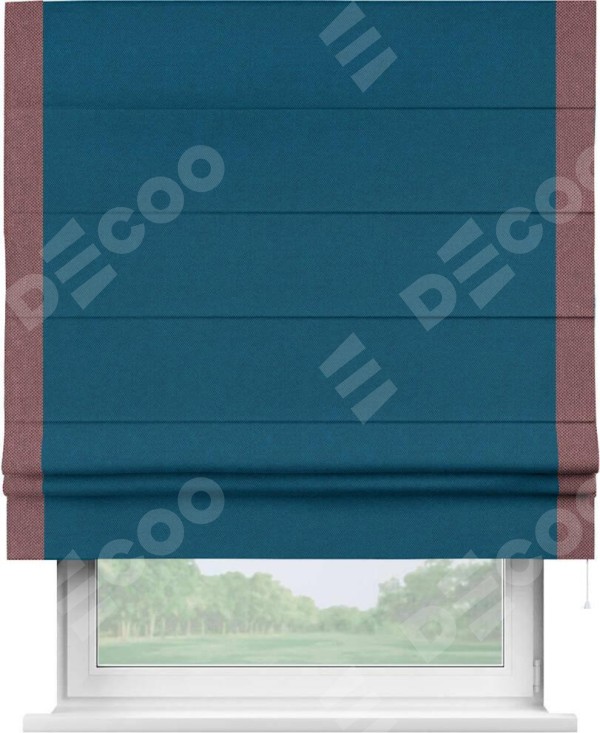 Римская штора «Кортин» с кантом Стрим Дуо, для проема, ткань лён димаут, синий