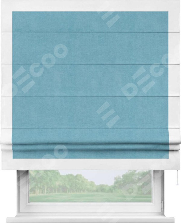 Римская штора «Кортин» с кантом Чесс, для проема, ткань вельвет ментоловый