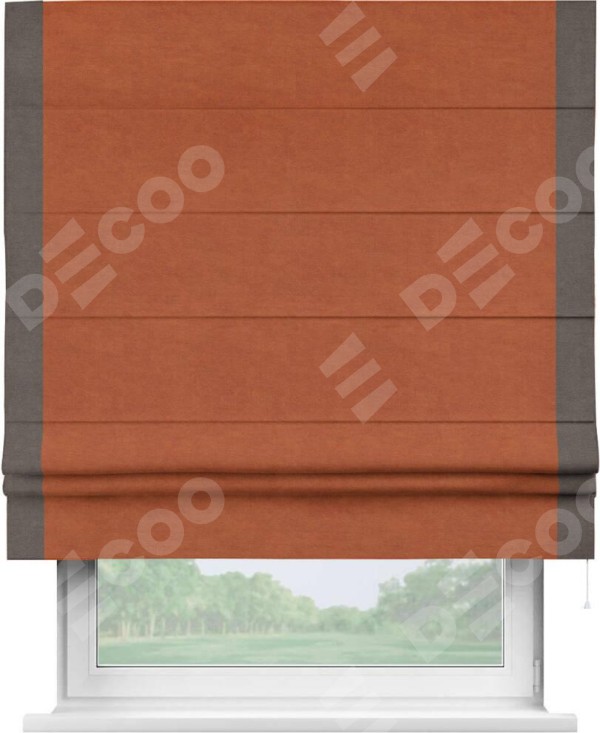 Римская штора «Кортин» с кантом Стрим Дуо, для проема, ткань вельвет терракотовый