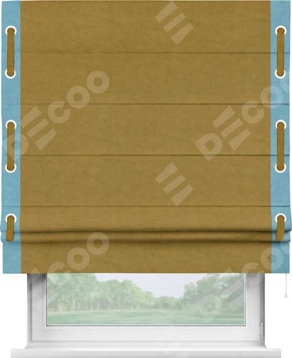 Римская штора «Кортин» с кантом Стрим Дуо (люверсы с пояском), для проема, ткань вельвет светло-коричневый