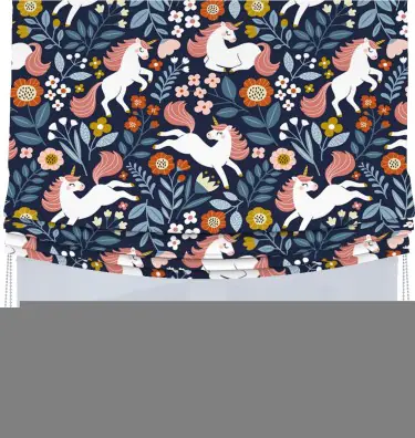 Римская штора «Кортин», день-ночь с мягкими складками, «Цветы и единороги»