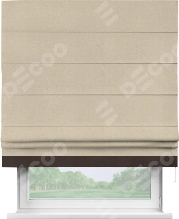 Римская штора «Кортин» с кантом Джестер, для проема, ткань блэкаут однотонный кофейно-бежевый