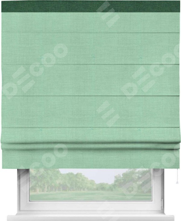 Римская штора «Кортин» с кантом Кинг, для проема, ткань лён светло-бирюзовый