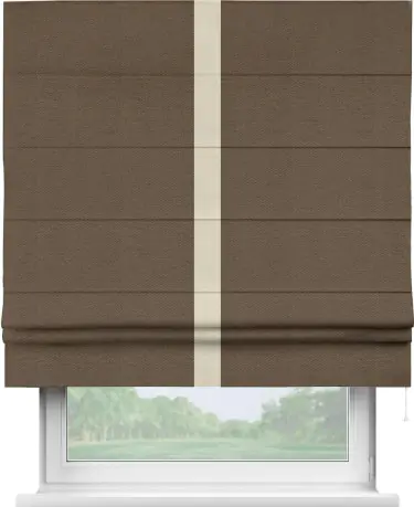 Римская штора «Кортин» с кантом Хайвэй, для проема, ткань лён димаут, тёмно-коричневый
