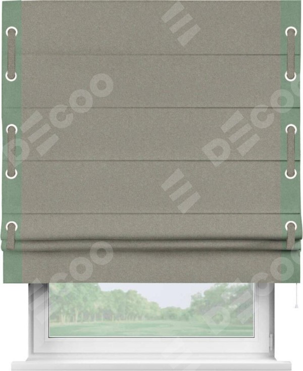 Римская штора «Кортин» с кантом Стрим Дуо (люверсы с пояском), для проема, лён блэкаут светло-бежевый