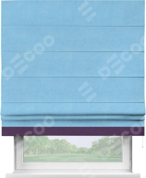 Римская штора «Кортин» с кантом Джестер, для проема, ткань вельвет голубой