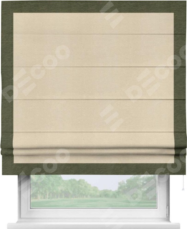 Римская штора «Кортин» с кантом Чесс, для проема, ткань софт однотонный бежевый лайт