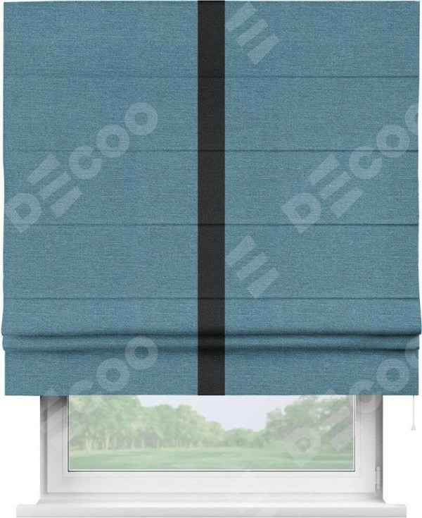 Римская штора «Кортин» с кантом Хайвэй, для проема, ткань лён голубой